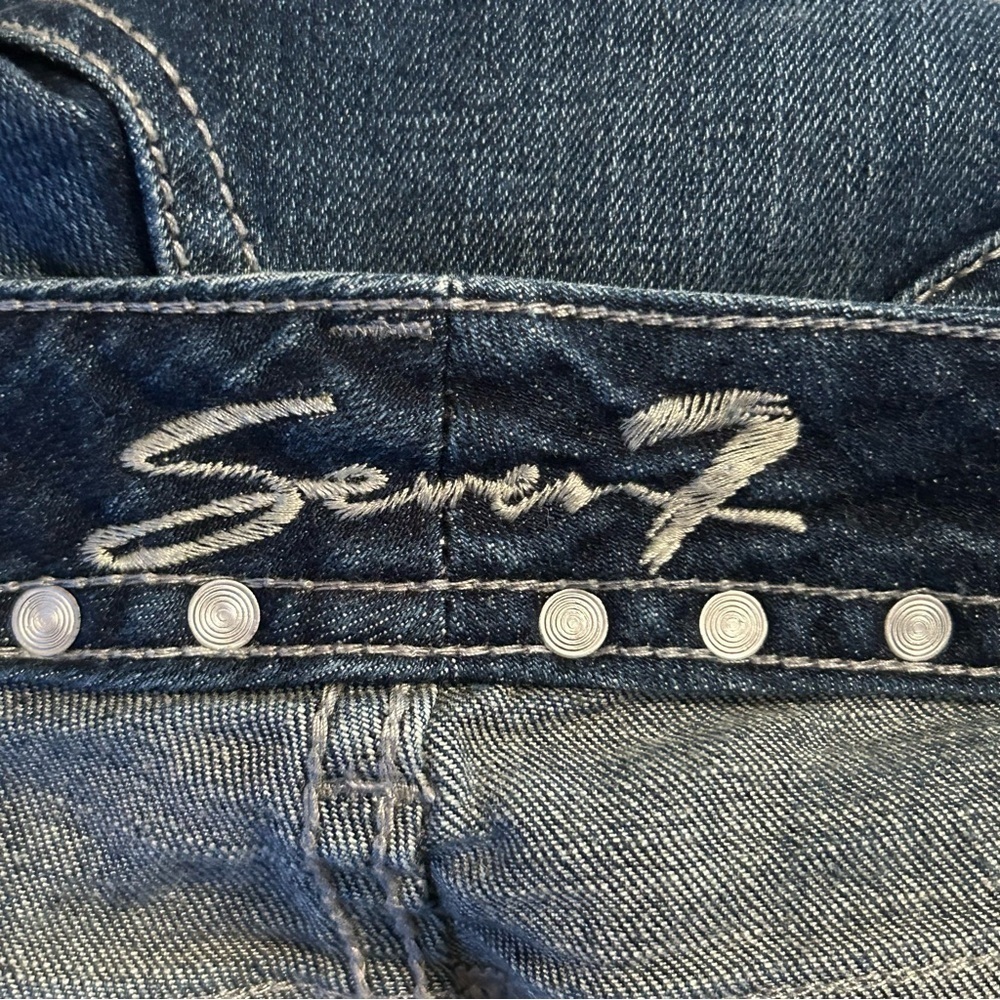 Seven 7 Jeans Women's Size 29 Straight Leg Distressed Studded Denim Med Wash - Picture 6 of 12